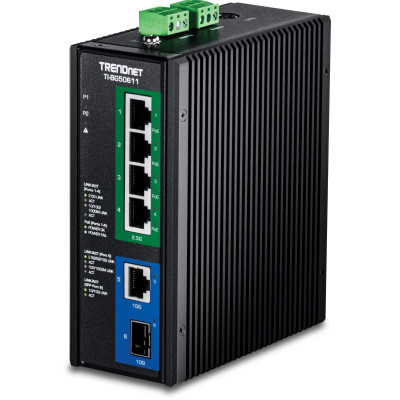 TRENDnet TI-BG50611 6-Port Ethernet Switch, 4 2.5G PoE++ ports, 1 10G RJ-45 port, 1 10G SFP+ slot, 60 Gbps switching capacity, DIN-rail/wall mount